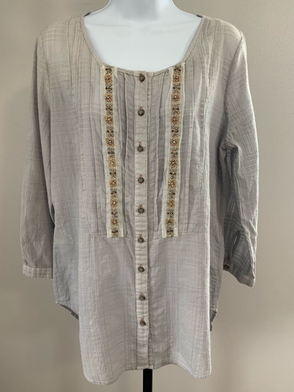 Aratta Gray Embellished Button-Down Tunic